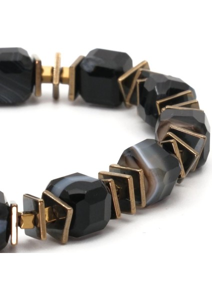 Siyah Akik ve Hematit Doğal Taş Bileklik SPF-A-064 fırsatları