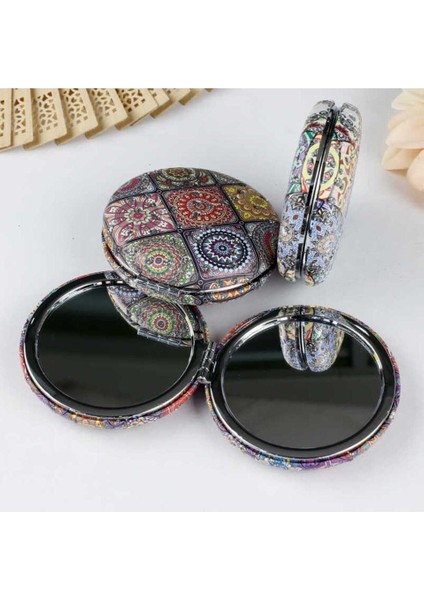 Otantik Mandala Tasarımlı Kozmetik Yuvarlak Cep Çanta Aynası Kapaklı El Makyaj Aynası 7cm fiyatları