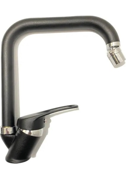Mix Siyah Köşe Borulu Oynar Başlıklı Mutfak Eviye Bataryası Aç Kapa Musluk Garantili