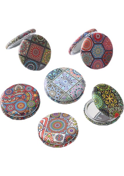 Otantik Mandala Tasarımlı Kozmetik Yuvarlak Cep Çanta Aynası Kapaklı El Makyaj Aynası 7cm indirimleri