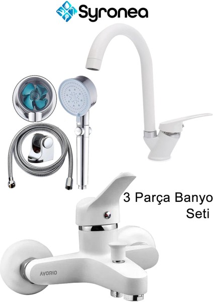 Beyaz Mix Banyo Abataryası Lavabo Bataryası ve Duş Seti Banyo Yenileme Aç Kapa Musluk Set