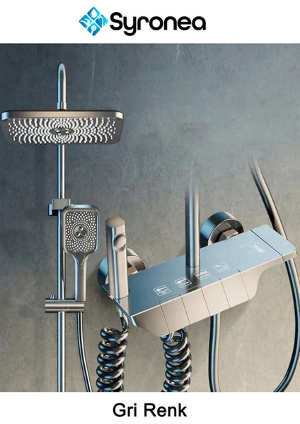 Aquashower Gri Piyano Banyo Batarya Robot Tepe Yağmurlama Duş Seti Yeni Nesil Duş Takımı Garantili