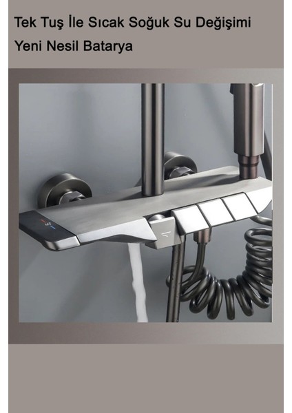 Aquashower Gri Piyano Banyo Batarya Robot Tepe Yağmurlama Duş Seti Yeni Nesil Duş Takımı Garantili fiyatları