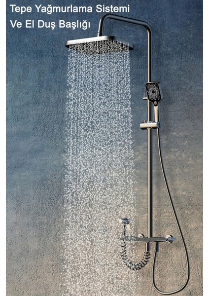 Aquashower Gri Piyano Banyo Batarya Robot Tepe Yağmurlama Duş Seti Yeni Nesil Duş Takımı Garantili fırsatları