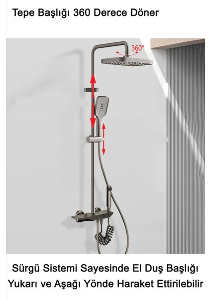 Aquashower Gri Piyano Banyo Batarya Robot Tepe Yağmurlama Duş Seti Yeni Nesil Duş Takımı Garantili indirimleri