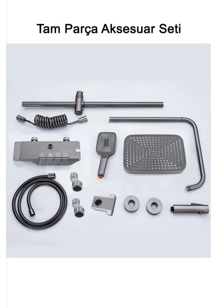 Aquashower Gri Piyano Banyo Batarya Robot Tepe Yağmurlama Duş Seti Yeni Nesil Duş Takımı Garantili