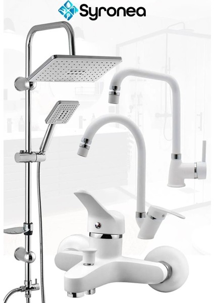 Beyaz Robot Yağmurlama Tepe Duş Seti Banyo Bataryası Mutfak ve Lavabo Musluk Batarya Set