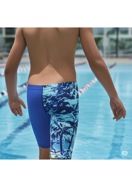 Allover Leg V Cut Jam-Mer Erkek Çocuk Yüzücü Mayosu Mavi