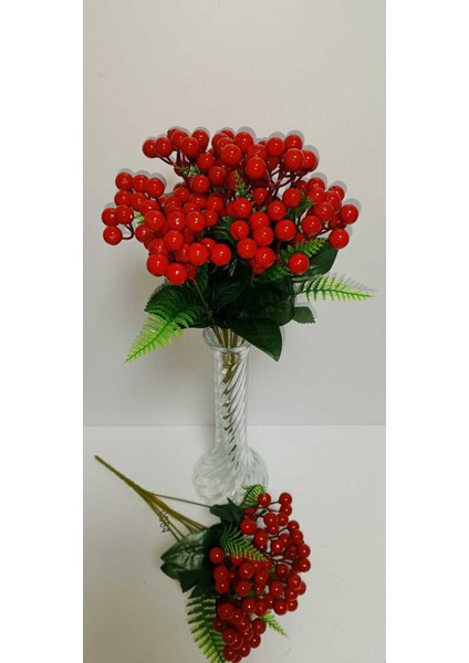 Yapay Kokina Çiçeği, 2 Demet, 30 Cm, 7 Dallı, Canlı Kırmızı Renk fiyatları