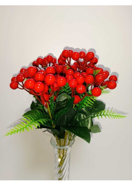 Yapay Kokina Çiçeği, 2 Demet, 30 Cm, 7 Dallı, Canlı Kırmızı Renk modelleri