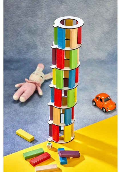 Renkli Tower Plus Jenga Büyük Boy Doğal Ahşap Denge Kule Oyunu Tower indirimleri