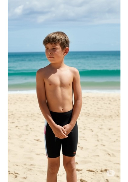 Digi Allover Panel Jam-Mer Erkek Çocuk Yüzücü Mayo Siyah-Turuncu