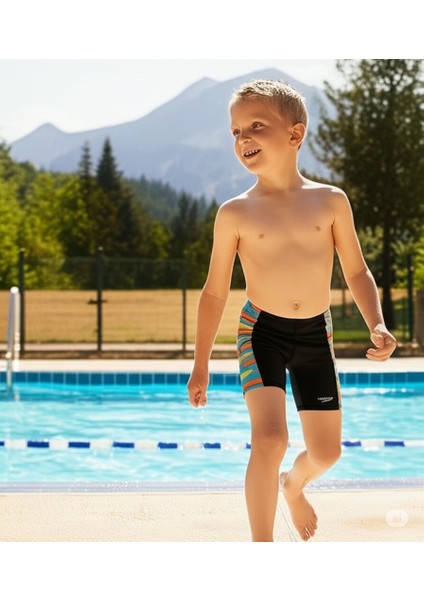 Digi Allover Panel Jam-Mer Erkek Çocuk Yüzücü Mayosu Siyah-Mavi