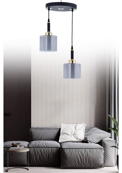 Siyah Çift Camlı Sarkıt Tepsi, Modern ve Şık Aydınlatma Seti