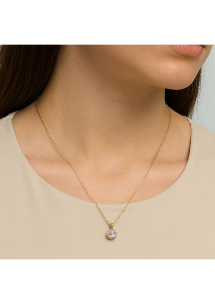 Altın Renk Yuvarlak Tek Taş Çelik Kadın Kolye – Zirkon Taşlı Işıltılı Takı fiyatları
