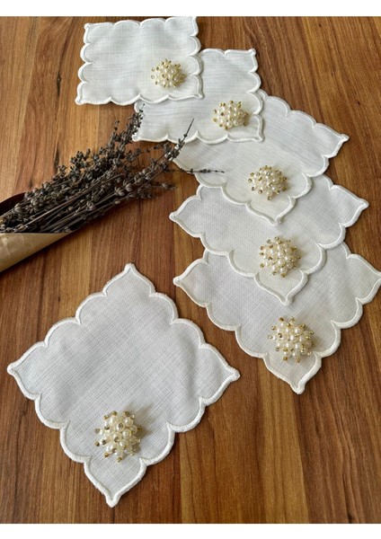 6 Adet Incili Kokteyl Sunum Peçetesi Ekru Renkli Şık Tasarım fırsatları