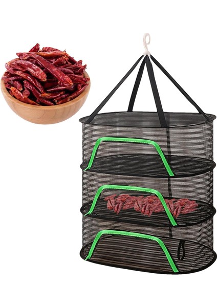 3 Katlı Fermuarlı Meyve Sebze Kurutma Filesi | Katlanabilir Doğal Kurutma Sepeti 50*70 cm