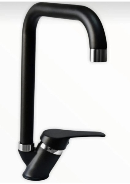 Siyah Köşe Boru Mix Mutfak Evye Bataryası 5 Yıl Garanti Musluk