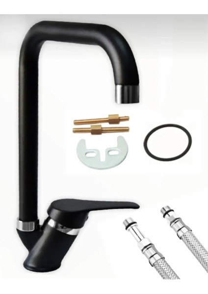 Siyah Köşe Boru Mix Mutfak Evye Bataryası 5 Yıl Garanti Musluk fırsatları