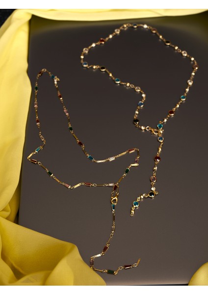 Saaden Renkli Taşlı Gold Tasarım Y Kolye modelleri