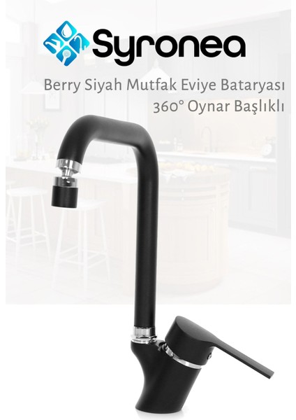Siyah Mutfak Eviye Bataryası Aç Kapa Musluk