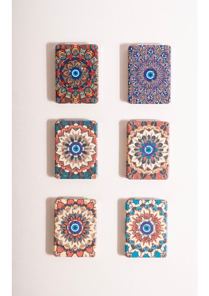 Otantik Mandala Tasarımlı Nazar Boncuklu Büyüteçli Kozmetik Dikdörtgen Cep Çanta Aynası Kapaklı El Makyaj Aynası