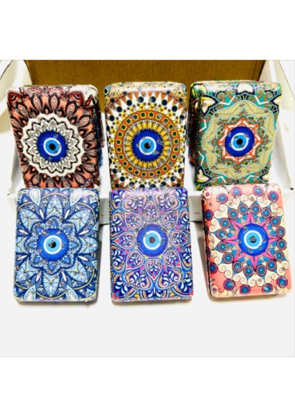 Otantik Mandala Tasarımlı Nazar Boncuklu Büyüteçli Kozmetik Dikdörtgen Cep Çanta Aynası Kapaklı El Makyaj Aynası fiyatları