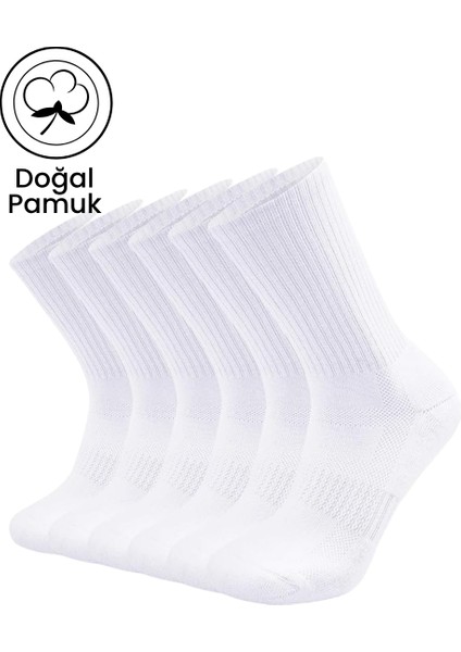 Uniseks Tenis Spor Çorap 6'lı Set - Doğal Pamuk, Dikişsiz, Havlu Taban Soket Çorap