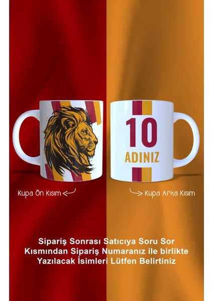 Kişiye Özel Aslan Figürlü Beyaz Kupa, Isim ve Numaralı Kahve Fincanı