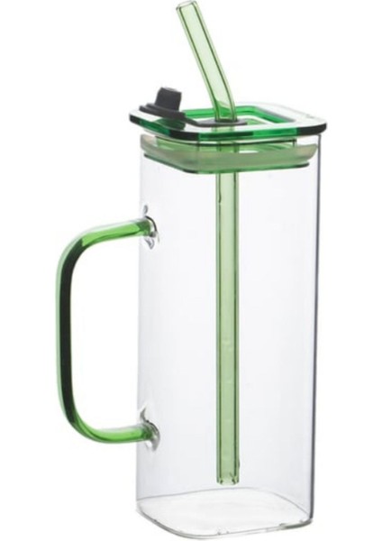Yeşil 400 ml Kare Kupa, Sızdırmaz Kapak, Isıya Dayanıklı Cam Pipetli Tasarım fiyatları
