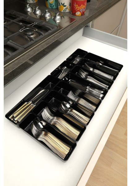 Parlak Siyah (Piano Black) 11'li Set Modüler Çekmece Içi Kaşıklık Organizer Düzenleyici modelleri