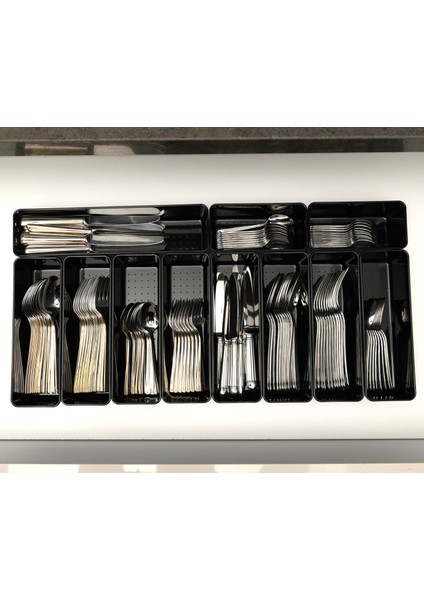 Parlak Siyah (Piano Black) 11'li Set Modüler Çekmece Içi Kaşıklık Organizer Düzenleyici