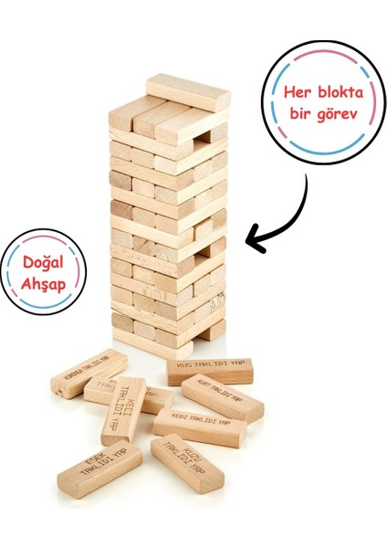 Animals Cezalı Jenga Tower Denge Oyunu 54 Adet Farklı Hayvan Taklidi