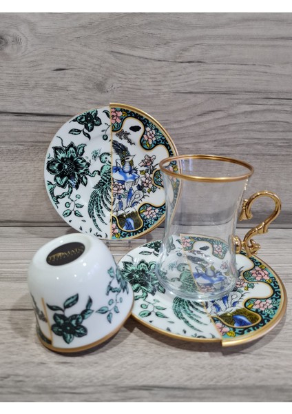 18 Parça 6 Kişilik Çay ve Türk Kahvesi Fincanı Takımı Seremony Serisi