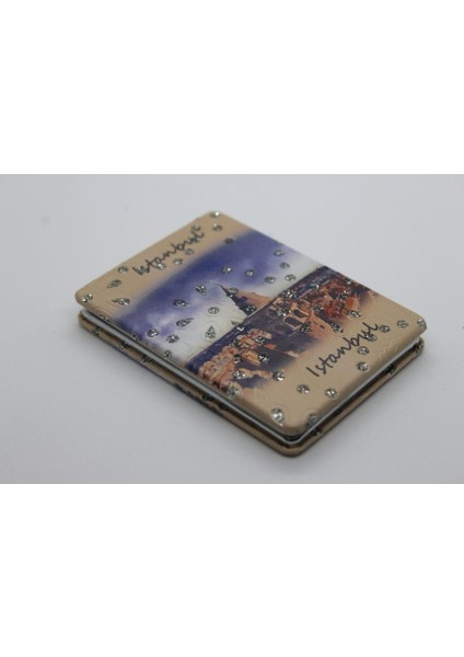 İstanbul Manzaralı Büyüteçli Kozmetik Dikdörtgen Cep Çanta Aynası Kapaklı El Makyaj Aynası modelleri