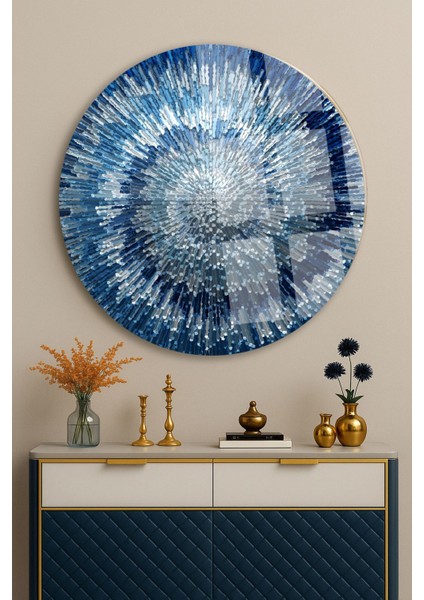 Soyut Mavi Düzen Tasarımı, Dayanıklı Yuvarlak Cam Tablo, Şık Ev Dekoru