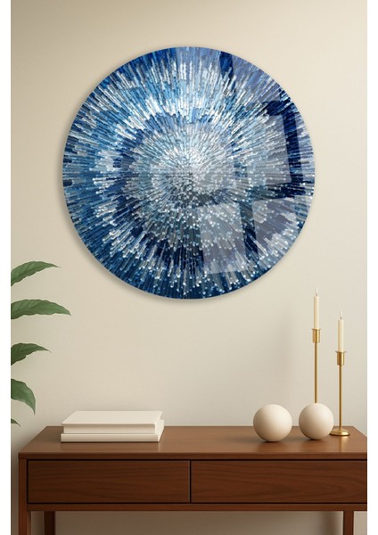 Soyut Mavi Düzen Tasarımı, Dayanıklı Yuvarlak Cam Tablo, Şık Ev Dekoru fiyatları
