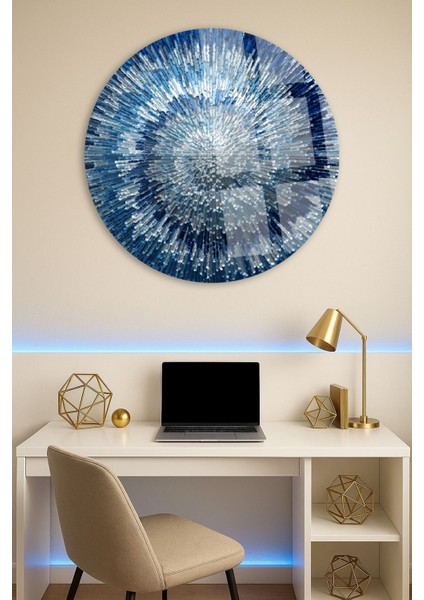 Soyut Mavi Düzen Tasarımı, Dayanıklı Yuvarlak Cam Tablo, Şık Ev Dekoru fırsatları