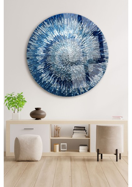 Soyut Mavi Düzen Tasarımı, Dayanıklı Yuvarlak Cam Tablo, Şık Ev Dekoru indirimleri