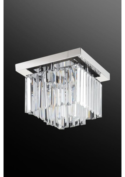 30 cm Kare Gümüş Kristal Taşlı Modern Avize, Şık ve Işıltılı Aydınlatma Parçası