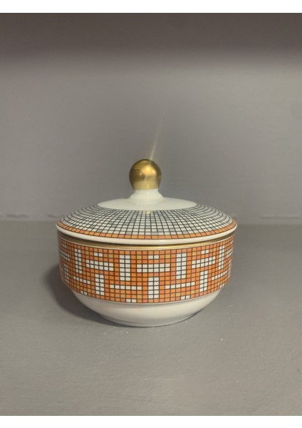 Porselen Kapaklı Şekerlik Hny Turuncu Serisi