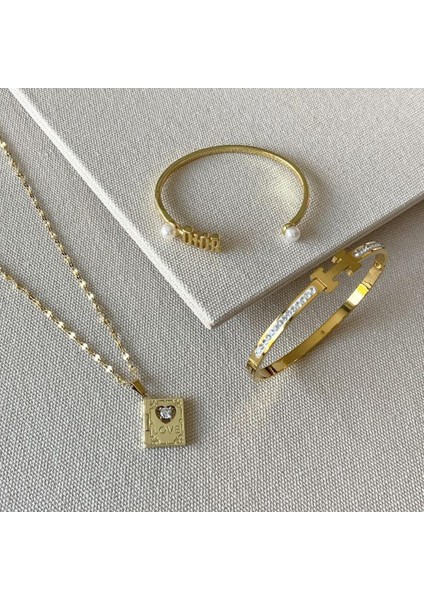 2'li Kelepçe Gold Kolye Set