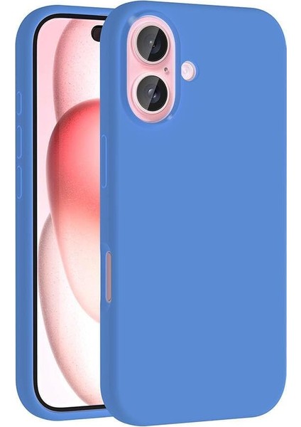 Ile Uyumlu iPhone 16 Plus Kılıf Magsafe Şarj Özellikli Sıvı Teknolojili Silinebilir Sert Zore Kivi Kapak Mavi