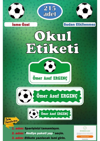 Isme Özel Okul Etiketi Kalem Defter Etiketi Sticker Kız Çocuk Futbol Figürlü Isim Etiketi