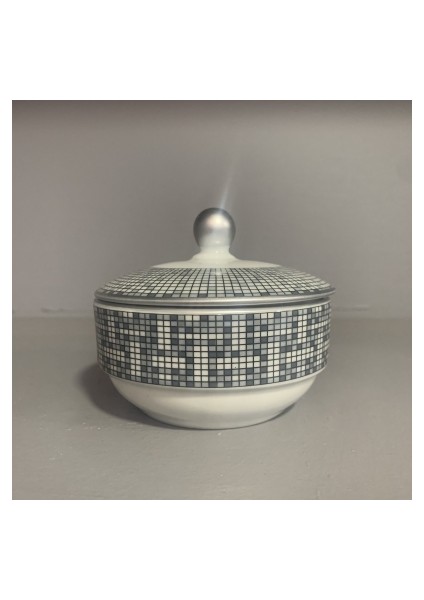Porselen Kapaklı Şekerlik Hny Gri Serisi