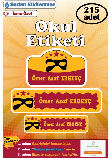 Isme Özel Okul Etiketi Kalem Defter Etiketi Kız Erkek Çocuk Maske Figürlü Isim Etiketi