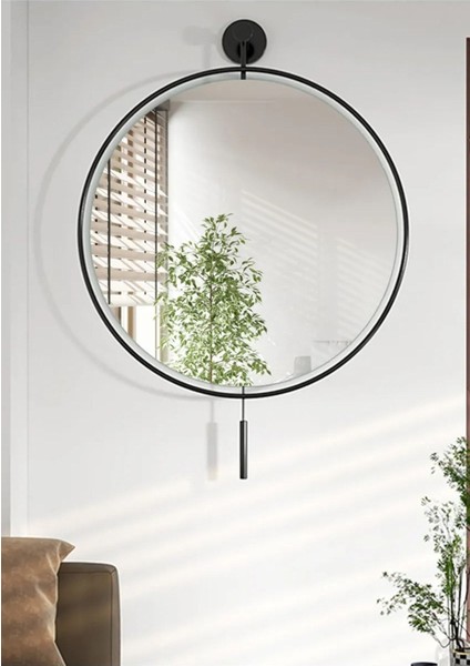 Büyük Boy 60X80 cm Sarkaçlı Metal Duvar Aynası, Siyah