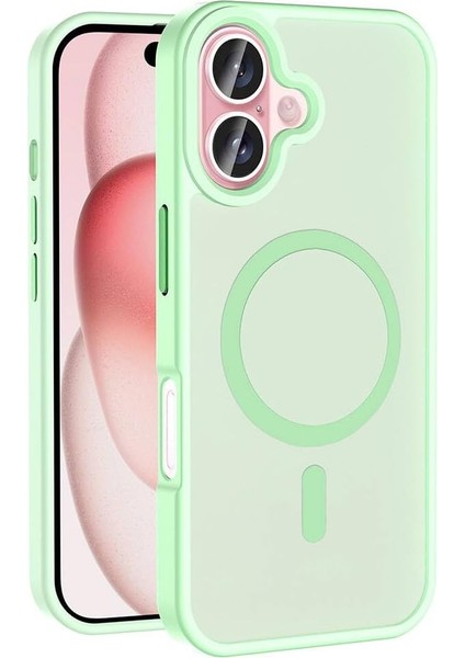 ile Uyumlu iPhone 16 Kılıf M-Safe Şarj Özellikli Mat Arka Yüzey Zore Sio Kapak Açık Yeşil