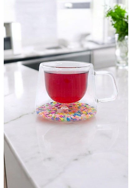 Çift Cidarlı Cam Kupa, 200ML, Renkli, Yıldız Figürlü, Şık ve Dayanıklı Tasarım fiyatları