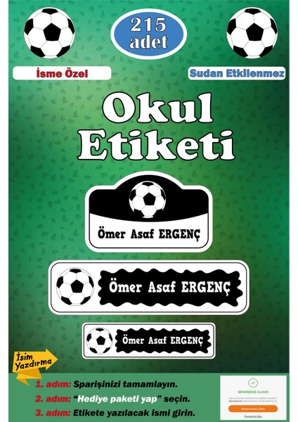 Isme Özel Okul Etiketi Kalem Defter Etiketi Sticker Çocuk Futbol Siyah Beyaz Figürlü Isim Etiketi